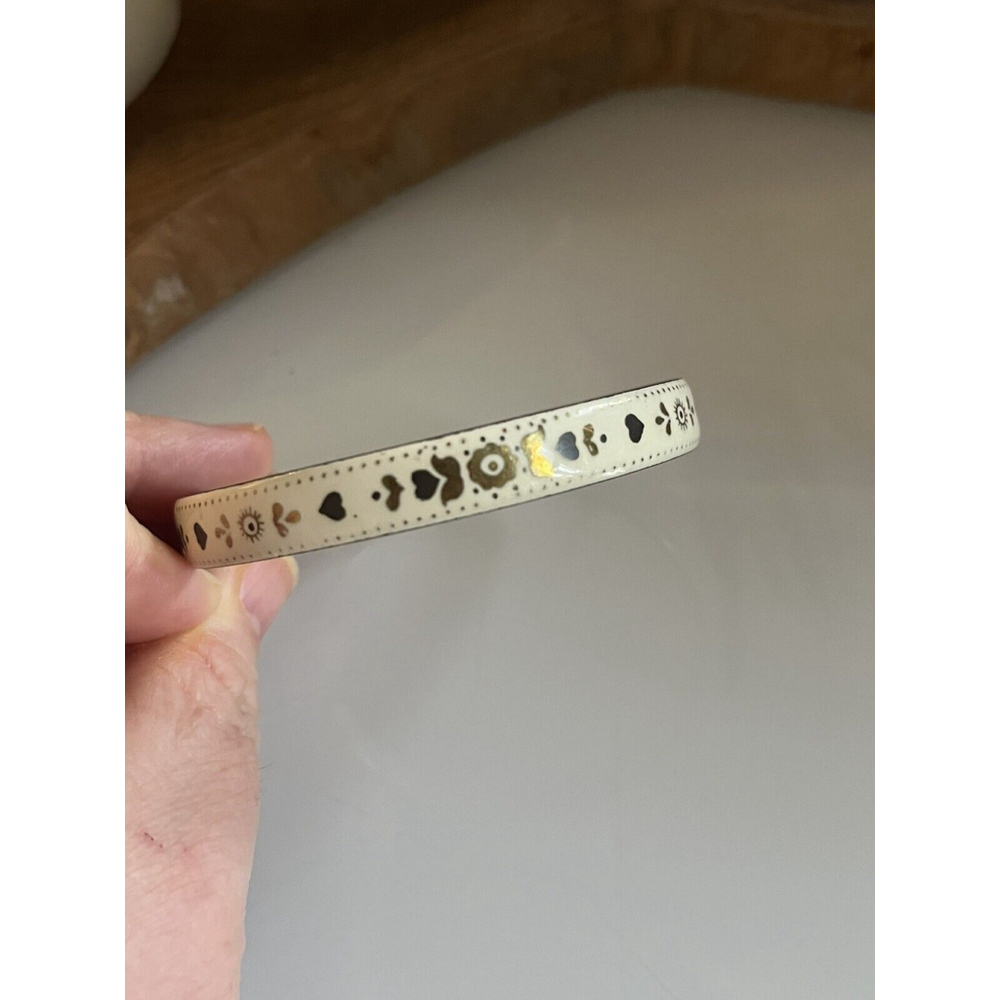 Vintage LAURANA Italy Cream Enamel Bangle Bracelet Gold Enamel Florals